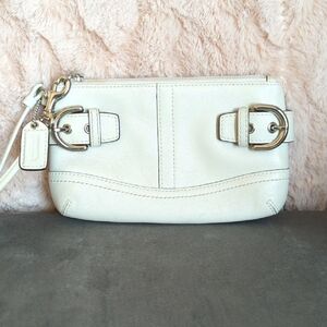 Coach White and Silver Leather Clutch with Textured Finish